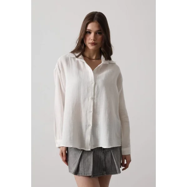 Müslin Uzun Kol Gömlek - Beyaz