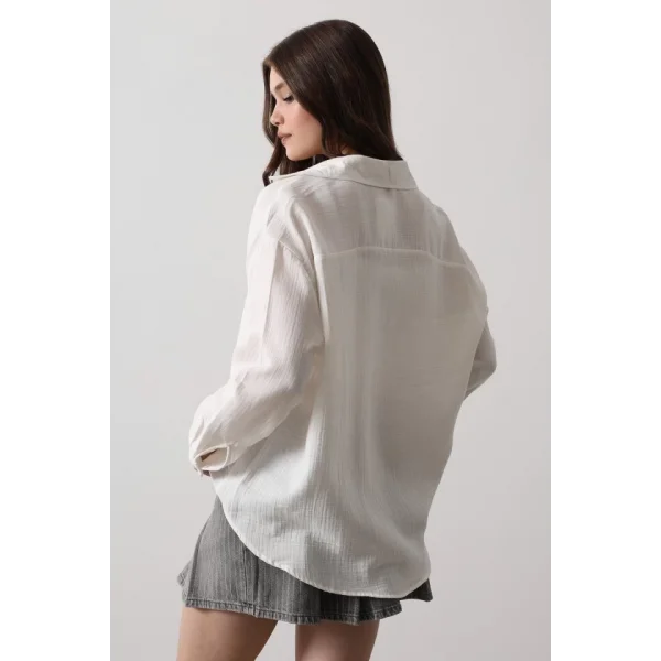 Müslin Uzun Kol Gömlek - Beyaz