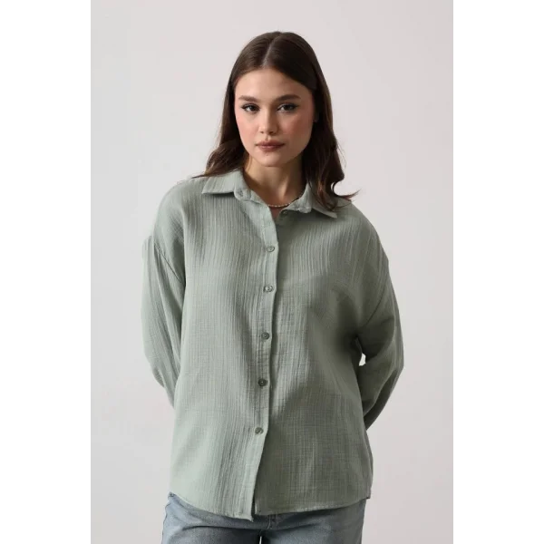 Müslin Uzun Kol Gömlek - Haki
