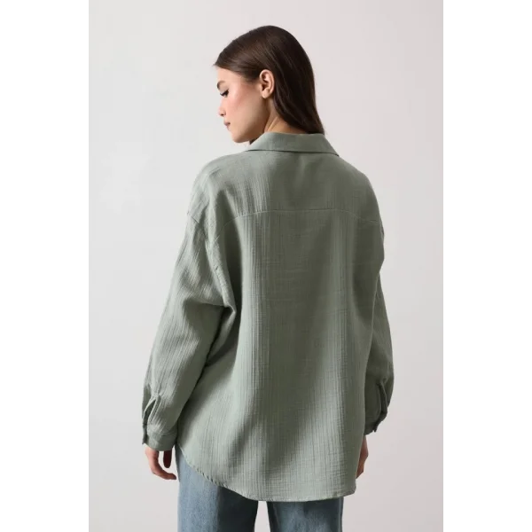 Müslin Uzun Kol Gömlek - Haki