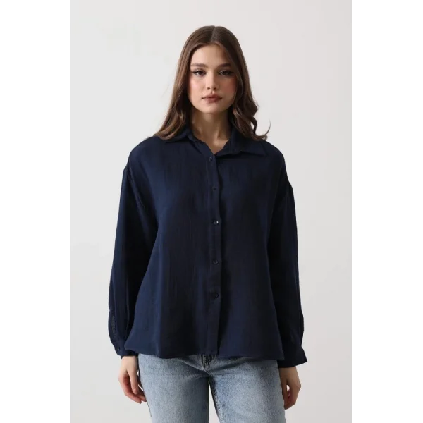 Müslin Uzun Kol Gömlek - Lacivert