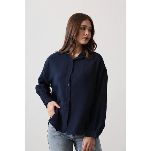 Müslin Uzun Kol Gömlek - Lacivert