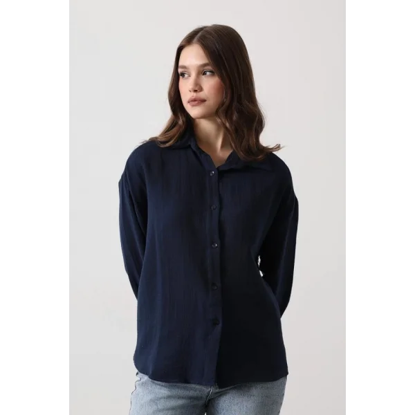 Müslin Uzun Kol Gömlek - Lacivert