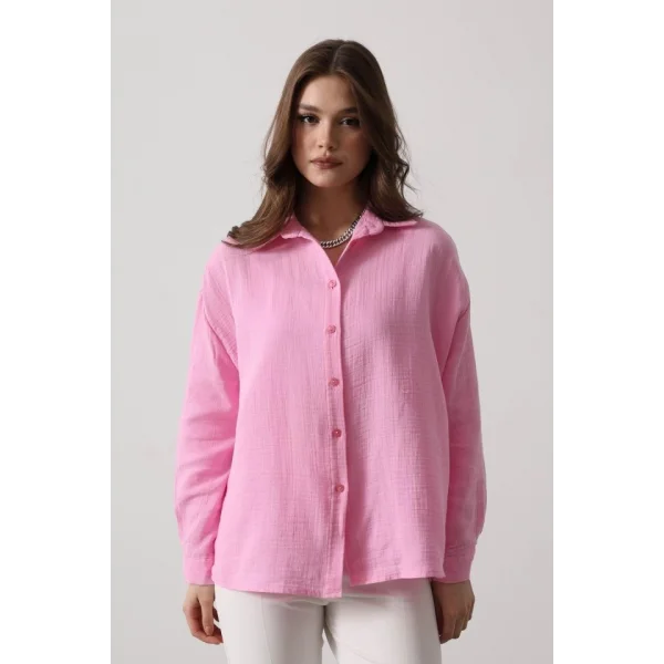 Müslin Uzun Kol Gömlek - Şeker Pembe