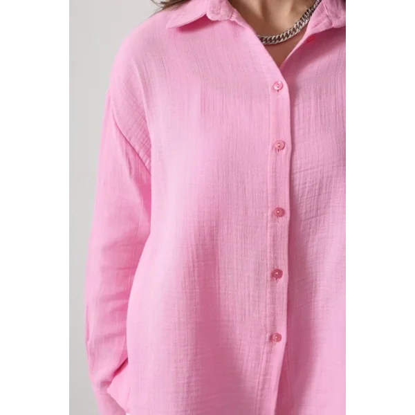 Müslin Uzun Kol Gömlek - Şeker Pembe