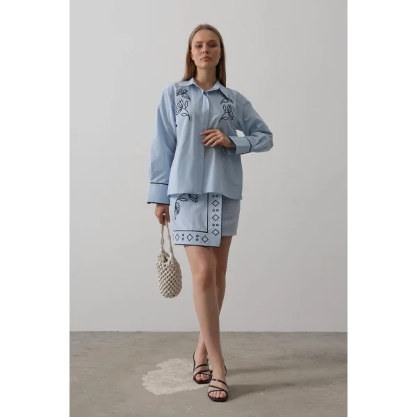 Nakış Detaylı Etekli Takım - Bebe Mavisi