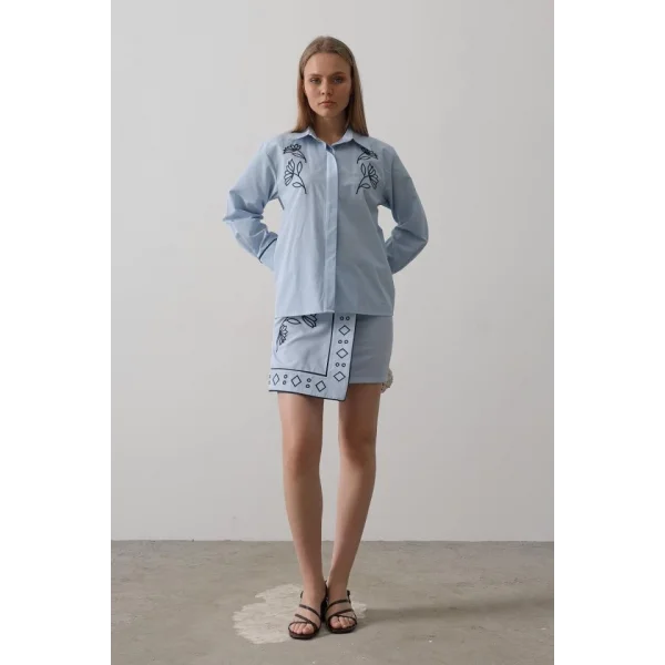 Nakış Detaylı Etekli Takım - Bebe Mavisi