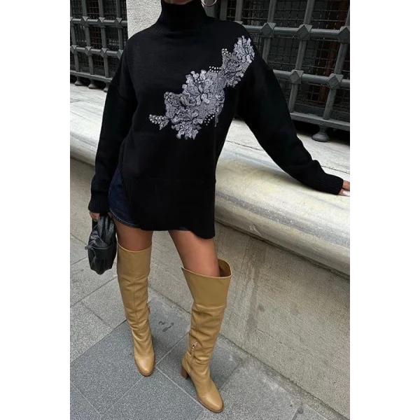 Nakış Detaylı Triko Kazak 1340