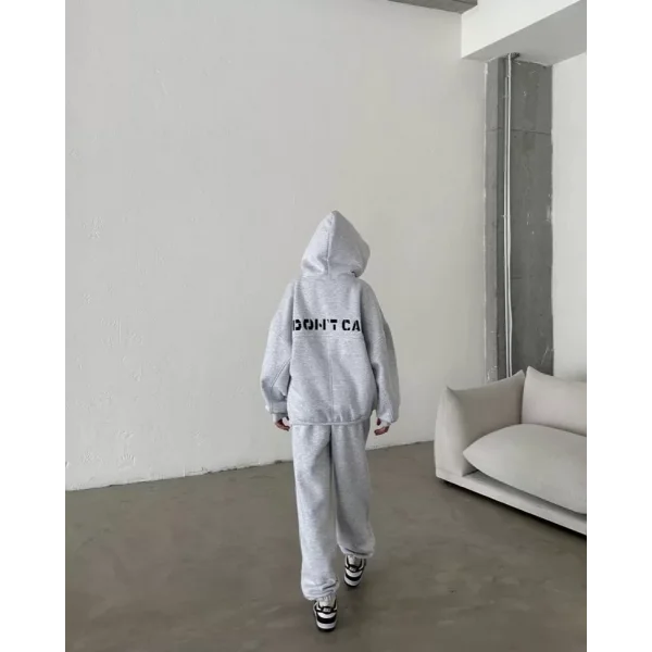 Nakış İşlemeli Üç İplik Sweat Takım- Gri