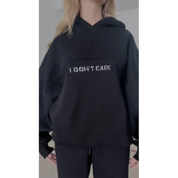 Nakış İşlemeli Üç İplik Sweat Takım- Siyah