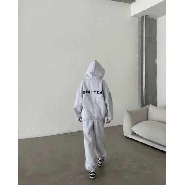 Nakış İşlemeli Üç İplik weat Takım Gri