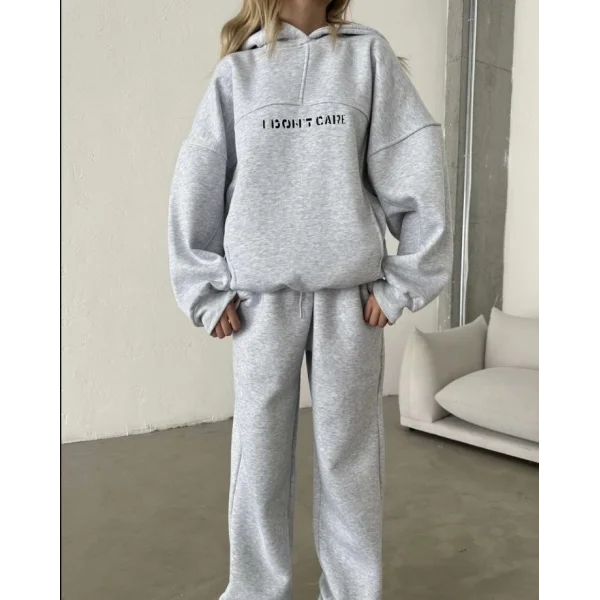 Nakış İşlemeli Üç İplik weat Takım Gri