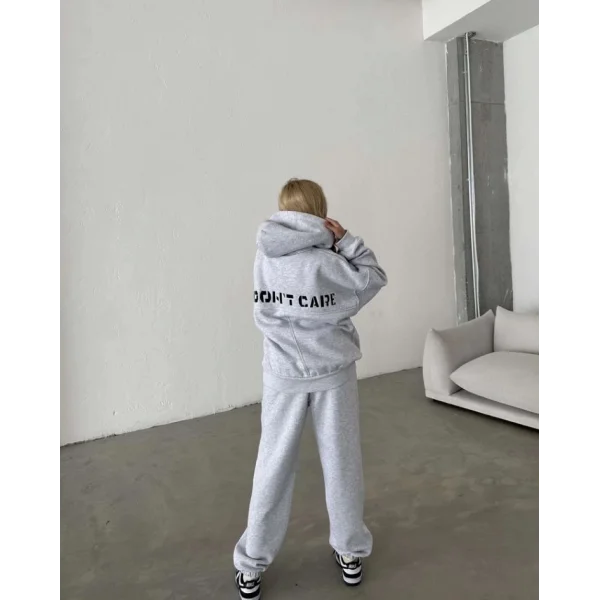 Nakış İşlemeli Üç İplik weat Takım Gri