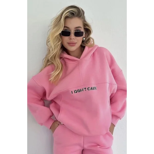 Nakış İşlemeli Üç İplik weat Takım Pembe