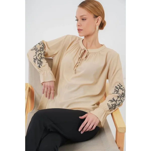 Nakışlı Örme Bluz 941 - Bej