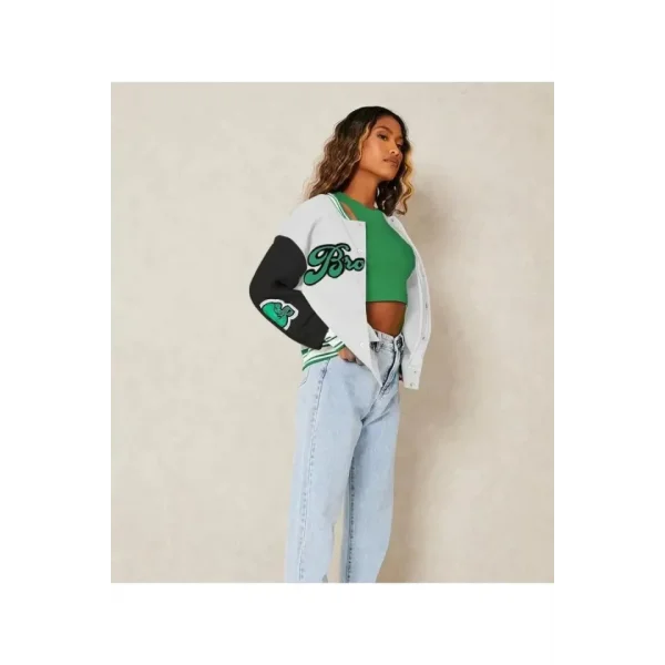 Nakışlı Oversize Kolej Ceket  Beyaz