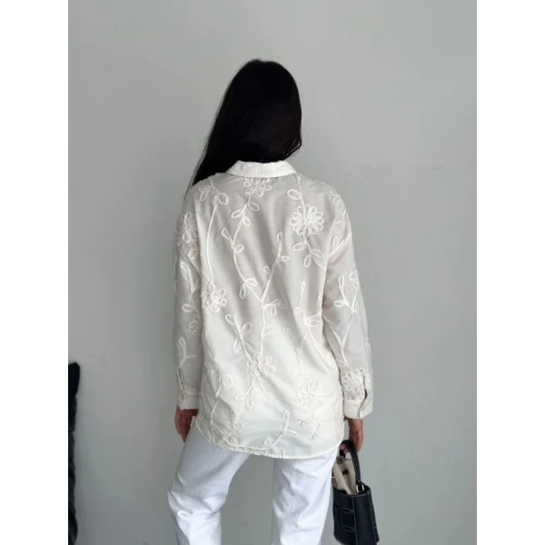 Nakışlı Uzun Kollu Gömlek - Beyaz