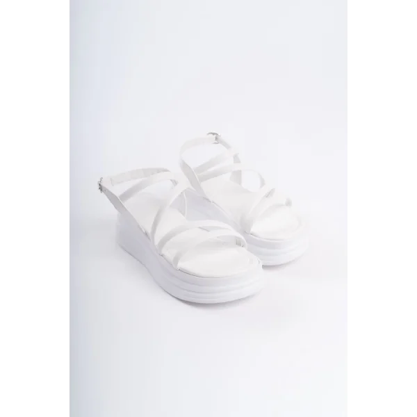 NATALIE İnce Tokalı Şerit Detaylı Ortopedik Taban Kadın Sandalet CBT - Beyaz