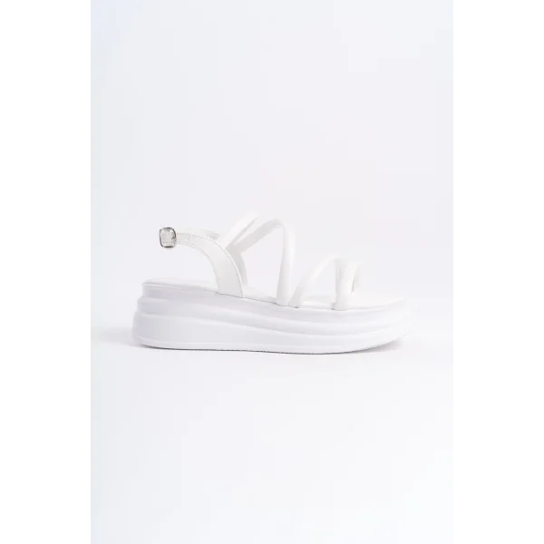 NATALIE İnce Tokalı Şerit Detaylı Ortopedik Taban Kadın Sandalet CBT - Beyaz