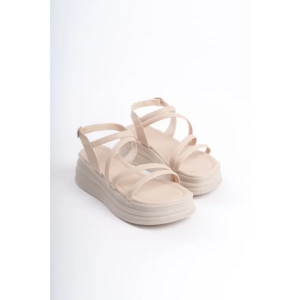 NATALIE İnce Tokalı Şerit Detaylı Ortopedik Taban Kadın Sandalet  CKT - Krem