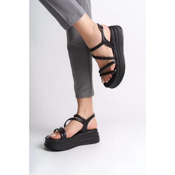 NATALIE İnce Tokalı Şerit Detaylı Ortopedik Taban Kadın Sandalet  CST - Siyah