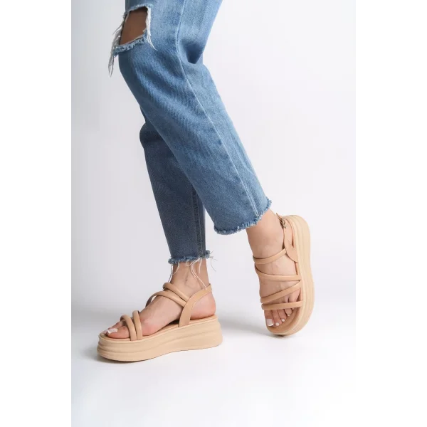 NATALIE İnce Tokalı Şerit Detaylı Ortopedik Taban Kadın Sandalet CTT - Ten