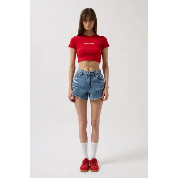 Nepo Baskılı Crop T-Shirt