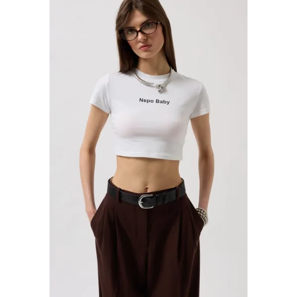 Nepo Baskılı Crop T-Shirt