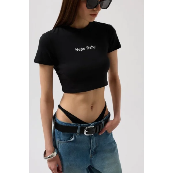Nepo Baskılı Crop T-Shirt