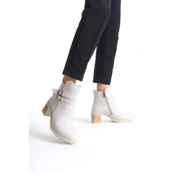 NOEMI Tokalı Fermuarlı Ortopedik Taban Topuklu Kadın Bot  CKT - Krem