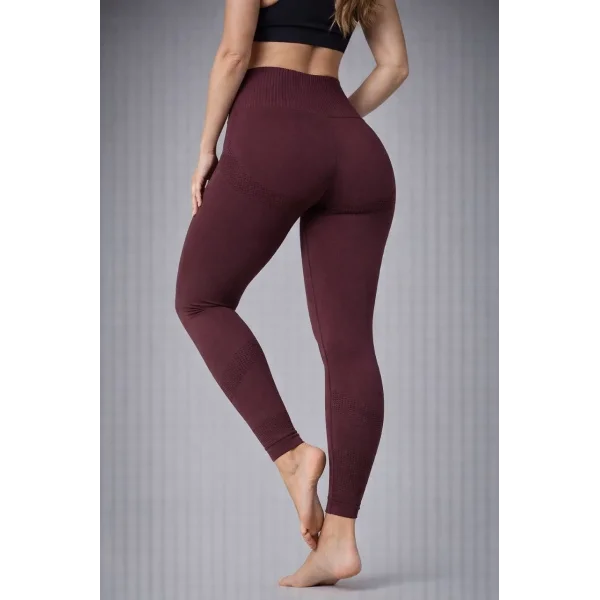 Nonofit Kadın Yüksek Bel Full Extra Toparlayıcı Likralı Ön Arka ve Bilek Desenli Tayt - Bordo