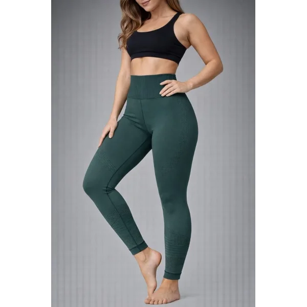 Nonofit Kadın Yüksek Bel Full Extra Toparlayıcı Likralı Ön Arka ve Bilek Desenli Tayt - Çağla Yeşili