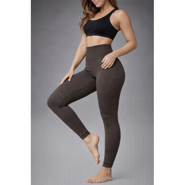 Nonofit Kadın Yüksek Bel Full Extra Toparlayıcı Likralı Ön Arka ve Bilek Desenli Tayt - Kahverengi