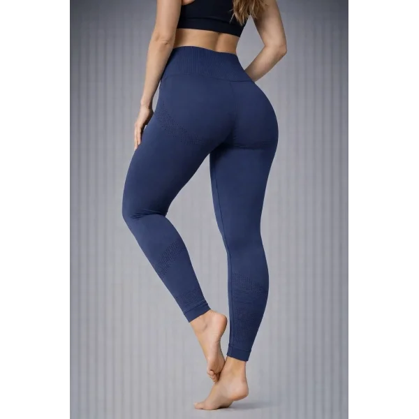 Nonofit Kadın Yüksek Bel Full Extra Toparlayıcı Likralı Ön Arka ve Bilek Desenli Tayt - Lacivert