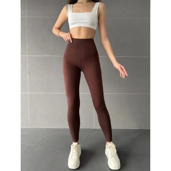 Nonofit Yüksek Bel Düz porcu Tayt  Kahve