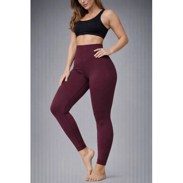 Nonofit Yüksek Bel Full Extra Toparlayıcı Likralı Ön Arka Ve Bilek Desenli Tayt - Bordo