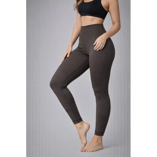 Nonofit Yüksek Bel Full Extra Toparlayıcı Likralı Ön Arka Ve Bilek Desenli Tayt - Kahverengi