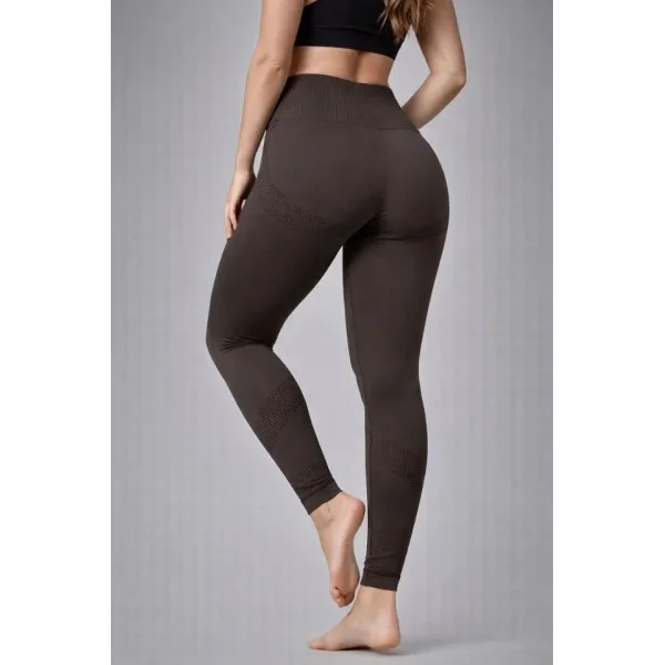 Nonofit Yüksek Bel Full Extra Toparlayıcı Likralı Ön Arka Ve Bilek Desenli Tayt - Kahverengi