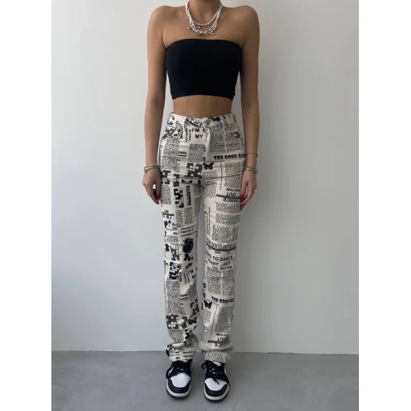 Novıne Gazete Desenli Pantolon