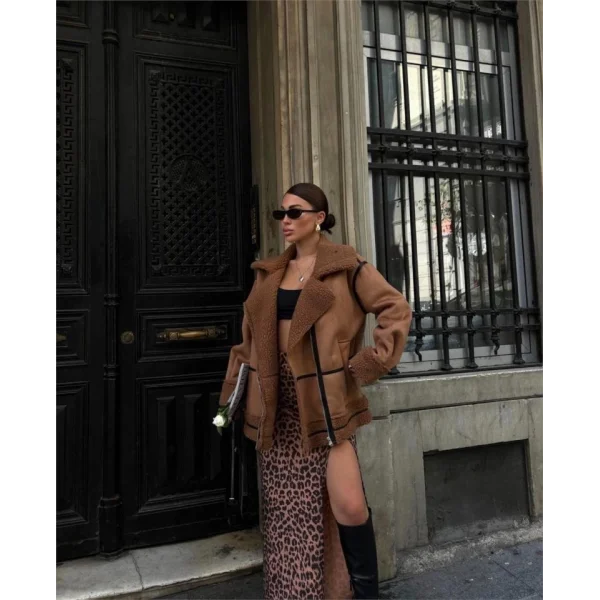 NUBUK MONT KÜRK YAKA - Taba