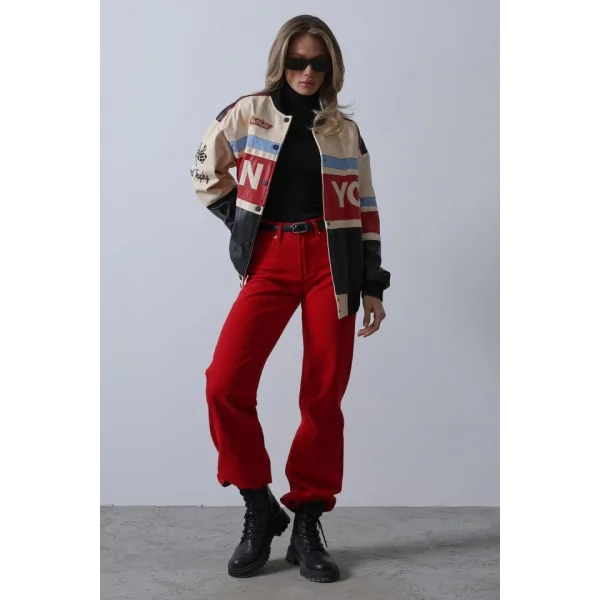 Nyc Biker Ceket  iyahKırmızıBejavi