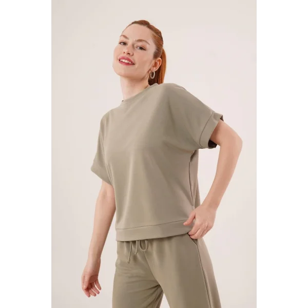 odal Kısa Kollu Üst Ve Geniş Paça Eşofman İkili Yağ Yeşili Takım