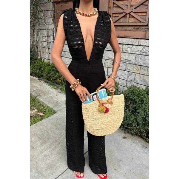 Omuz Büzgülü Ajurlu Triko Tulum 2872