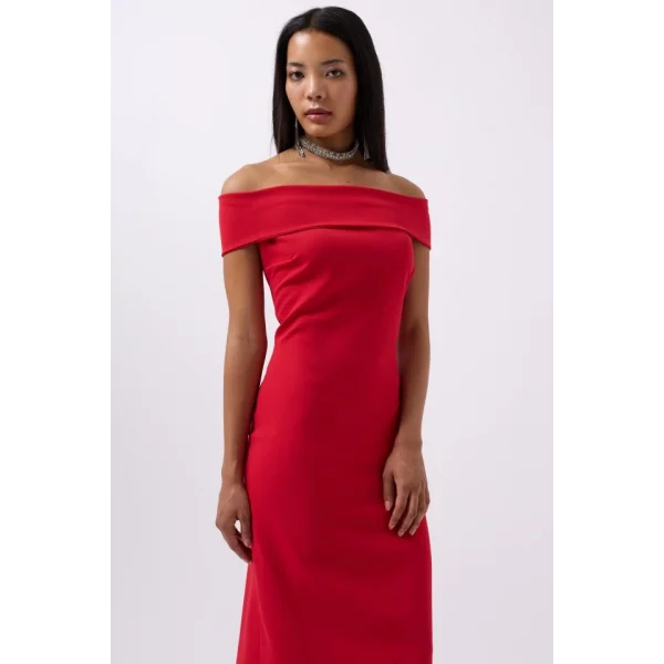 Omuz Katlama Detay Maxi Elbise