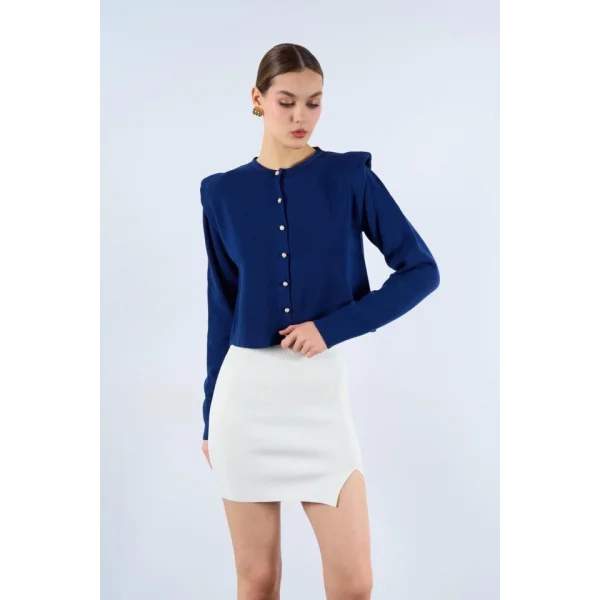 Omuzları Belirgin Triko Hırka  Lacivert