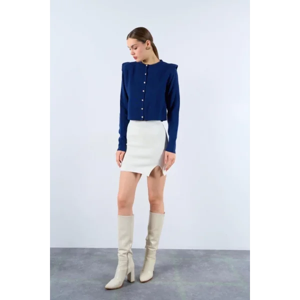 Omuzları Belirgin Triko Hırka  Lacivert