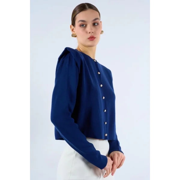 Omuzları Belirgin Triko Hırka  Lacivert