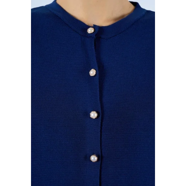 Omuzları Belirgin Triko Hırka  Lacivert