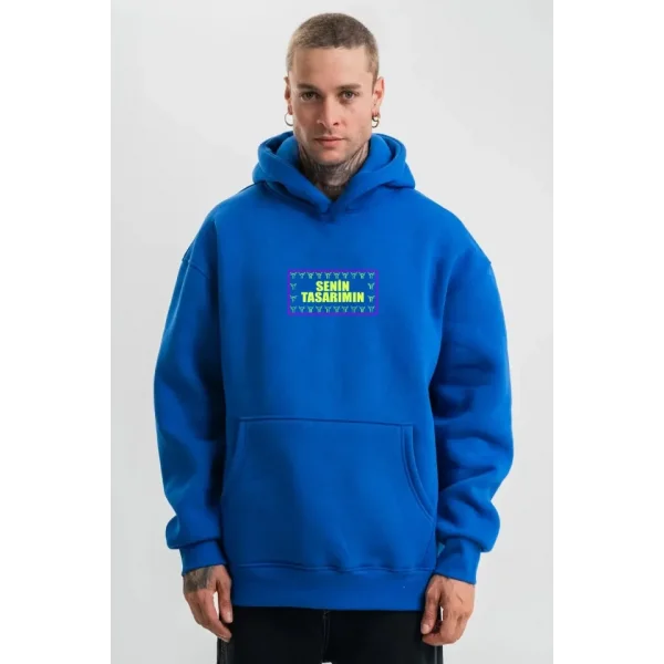 Ön Arka Kapüşonlu Premium SweatShirt - Mavi