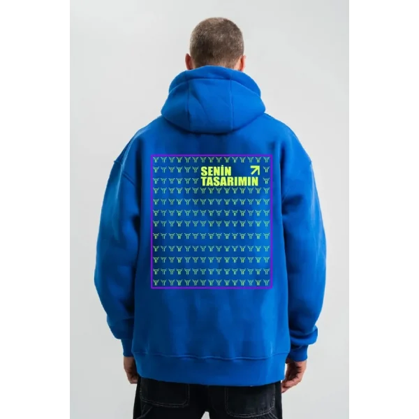 Ön Arka Kapüşonlu Premium SweatShirt - Mavi